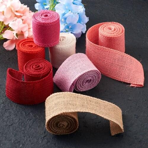 7Rolls/set Jute Burlap Hessian Ribbons 58mm Craft Gift Wrapping DIY Weddings Festival Party Home Mixed Color Decoration