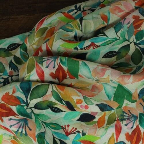 Summer ramie printed leaves and grass fabric, dress robe shirt fabric