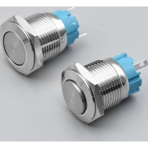 16mm 19mm 22mm 2pin Panel Hole Metal Button Switch Power Push Button Flat High Head Self Locking/ Reset soldering IP67 1NO