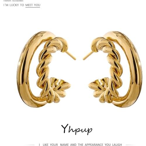 Yhpup Trendy Irregular Geometric Metal Stud Earrings Statement Texture 14 K Plated Fashion Earrings Jewelry Bijoux Femme 2021
