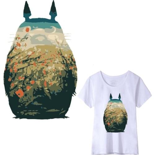 Cartoon Totoro Flower Patch Iron on Transfer Patches for Clothes DIY T-shirt Applique Heat Transfer Vinyl Stickers Thermal Press