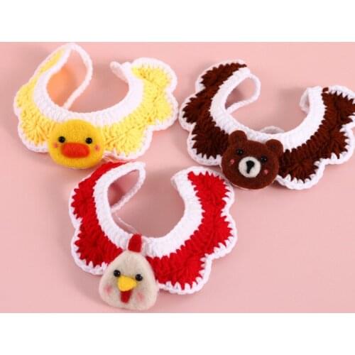 Cartoon Pet Collar Cat Dog Rabbit Hand Crochet Wool Knitted Bib Scarf Felt Duck Bear Collar Christmas Kitten Accessories