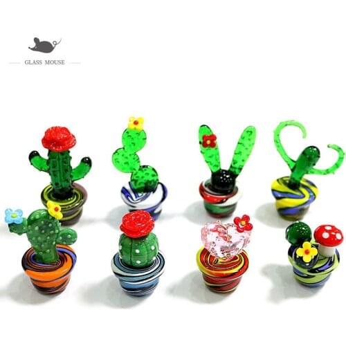 Handmade Murano Glass Cactus Figurines Ornaments Tabletop Craft Adornment Creative Colorful Cute Miniature Plant For Home Decor