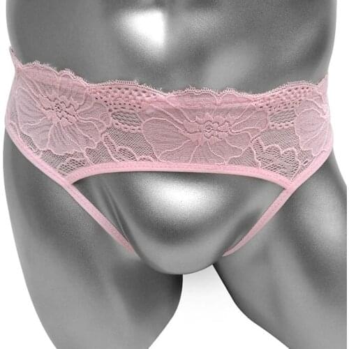 Sissy Open Crotch Thong Underwear for Men Panties Knickers See Through Lace Low Rise G Strings Male Underpants