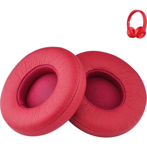 Solo2 Memory Foam Ear Cover Protein Leather Ear Cushion Parts Earpads for Beats Solo 2 Earpad On-Ear Headphone Ear Cups - Red