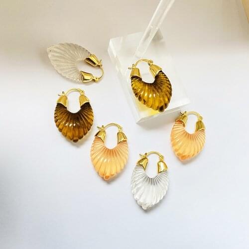 Ghidbk New Transparent Irregular Resin Gold Color Geometric U Shaped Hoop Earrings For Women Girls Party Travel Huggie Earrings