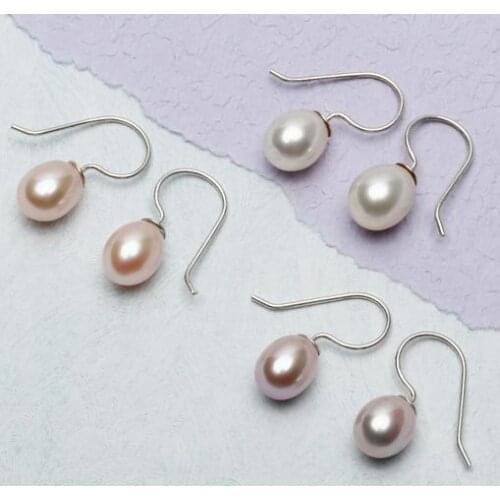 New Favorite Pearl Earrings Tear Drop Shape 8-9MM White Pink Lavender Freshwater Pearl Earring S925 Silver Hook Fine Lady Gift