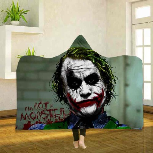 The joker 3D Printing Throw Hooded Blanket Wearable Warm Fleece Bedding Office Quilts Soft Adults Travel 03