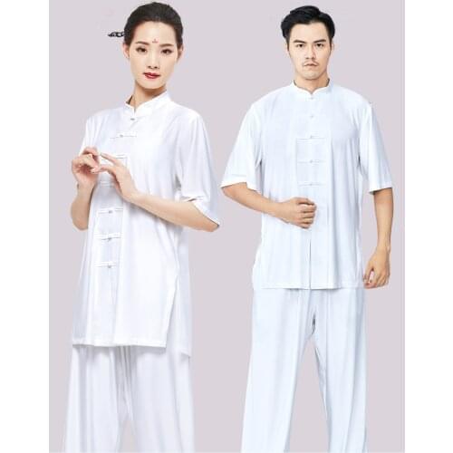 Milk silk Tai Chi clothing summer mens women short-sleeved Tai Chiquan exercise clothing martial arts performance clothing 4XL