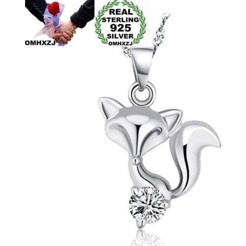OMHXZJ Wholesale European Fashion Woman Girl Party Gift Fox Amethyst Zircon S925 Sterling Silver Necklace Pendant Charm CA124