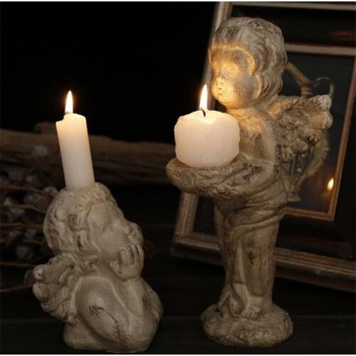 Angel Candlestick Resign Ornament Cute Winged Baby Sculpture Garden Wedding Candlesticks Retro Art Decoration Gift