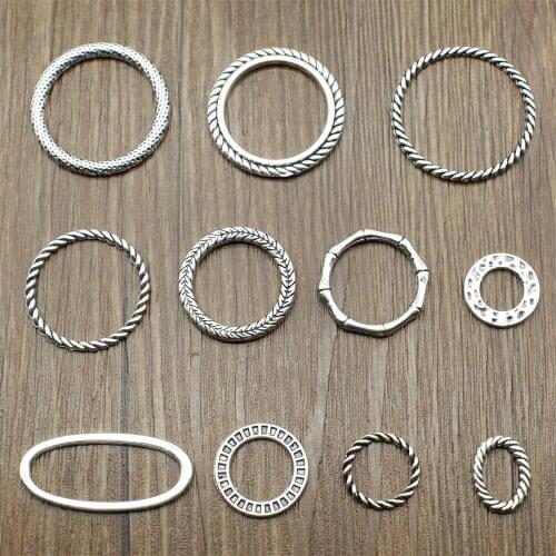 20pcs Charms Round & Oval Loops Connector DIY Jewelry Findings For Jewelry Making Accessories Antique Silver Color