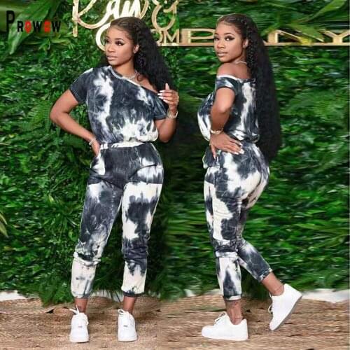 Prowow Fashion Tie Dye Women Clothing Set 2021 New Summer Sportswear Tracksuits for Woman Two Piecw Female Streetwear Outfits