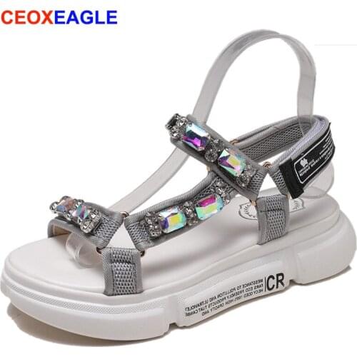 2019 Fashion Open Toe Women Sandals Breathable Comfort Stone String Bead Ladies Walking Shoes Summer Platform Girls Sandal Flats