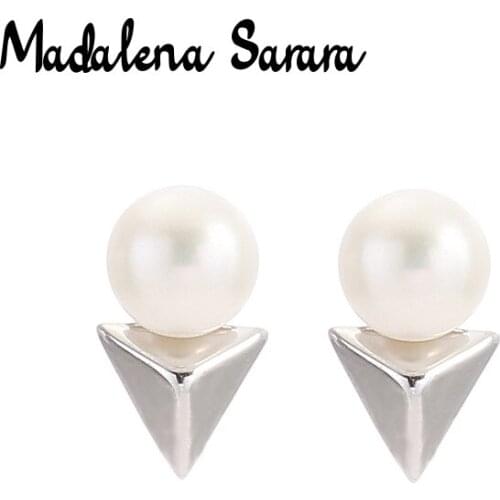 MADALENA SARARA AAA 7-8mm Freshwater Pearl Bread Button Shape Sterling S925 Stud Earrings