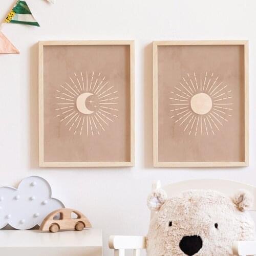 Sun and Moon Wall Canvas Prints Moon Phase Art Celestial Wall Art Mid Century Modern Wall Art Scandinavian Poster Home Decor
