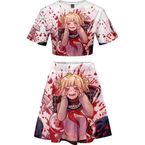 Crop Skirt Himiko Toga Anime Cosplay My Hero Academia Casual 3D Print Kawaii Party Streetwear School Style T-Shirt Dress Women