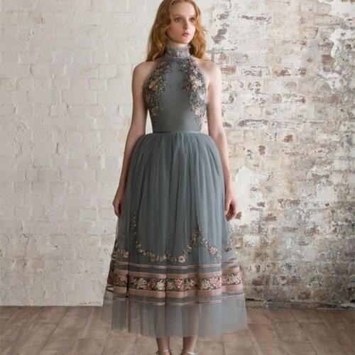 Gary Cocktail Dresses A-Line Halter Ankle-Length Tulle Applique Short Formal Party Evening Gown Prom Dresses Robe De Soiree