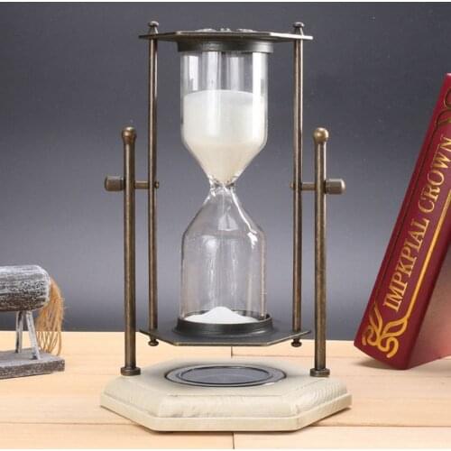 Rotating Hourglass With Compass Metal Antique Wood Sand Hourglass Flip Sand Timer