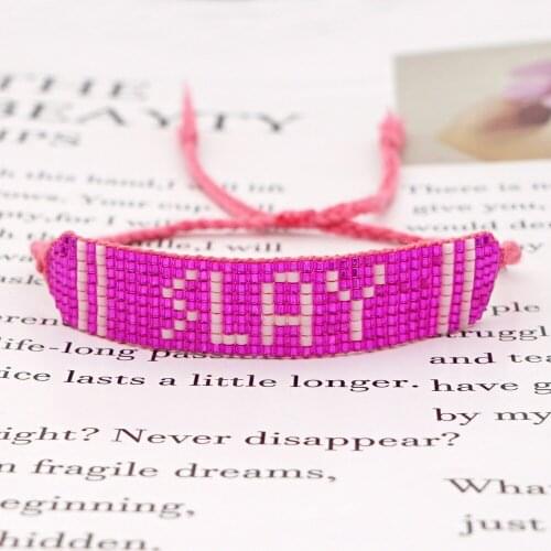 YD Simple and Fashionable Rose Red LAY Letter Ethnic Style Tassel Hand Rope Hand-woven Miyuki Rice Bead Bracelet Female