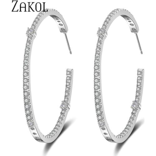 ZAKOL Trendy AAA Baguette Cubic Zirconia T Stone Hoop Earrings For Women Fashion Circle Bridal Wedding Accessories FSEP2295