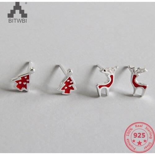2019 Hot Boutique New Fashion Lovely Elk Christmas Tree Jewelry Christmas Gift Sterling Silver Stud Earring for Women Gifts