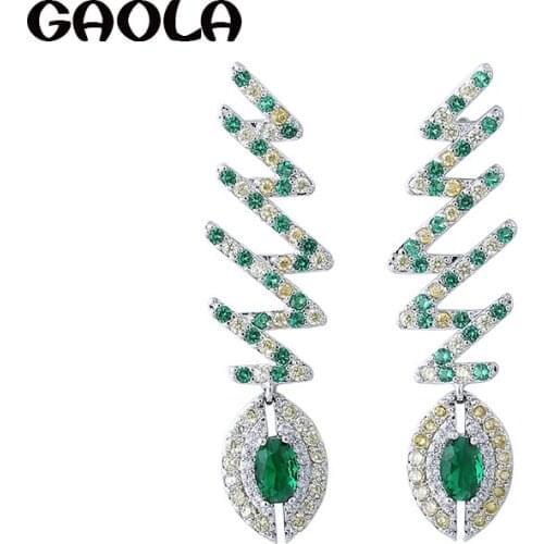 GAOLA Lovely Animal Fish Green Cubic Zircon Bridal Dangle Earrings Women Fashion Jewelry GLE6533