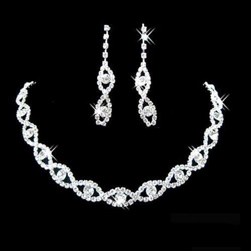 Women Rhinestone Twisted Necklace Dangle Earrings Wedding Jewelry Set Luxury Design Stainless Steel Woman Bridal Jewelry Sets