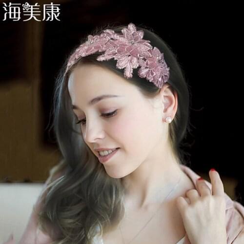 Haimeikang Exquisite Lace Embroidery Flower Bridal Headband Vintage Crystal Handmade Flowers Hair Accessories Wedding Headbands