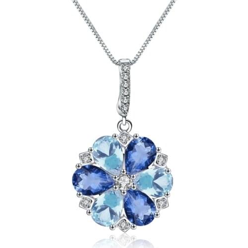 GEMS BALLET 925 Sterling Silver Flower Pendant Necklace Natural Mystic Quartz Sky Blue Topaz Gemstone for Women Fine Jewelry