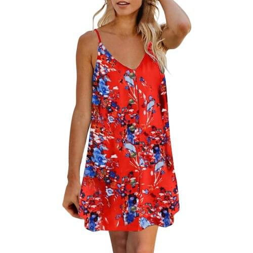 Women Summer Leisure Time On Vacation Mini Dress Sexy Floral Print Sleeveless Backless Camisole Dresses Casual V-Neck Vestidos