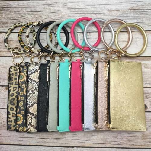 ZWPON PU Leather Phone Wallet Wristlet Bangle Key Chain Leopard O Ring Clutch Wrist Purse Bag Christmas Gifts