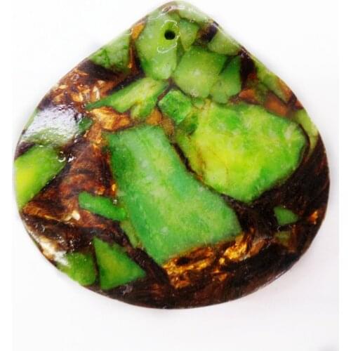 1Pcs 40x40x7mm Wholesale Green And Bronze Sea Sediment Jasper & Pyrite Teardrop Pendant Bead DIY Jewelry Accessories S967