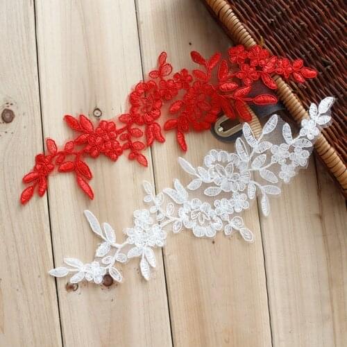 White Red Blue Lace Applique Flower Embroidered Lace Fabric Decoration For Garment Accessories Sew On Cloth Costume Craft 4Pcs