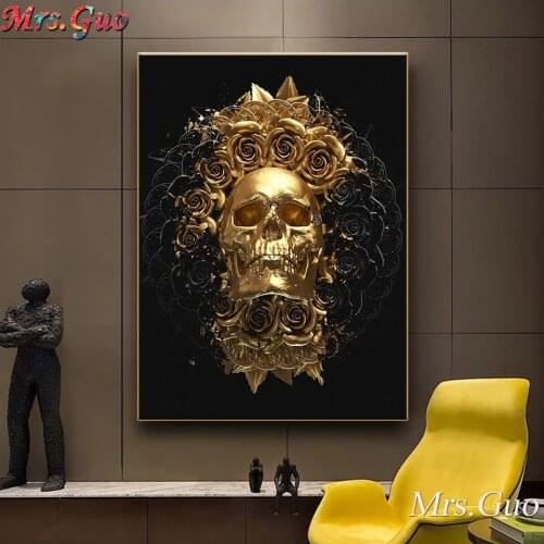 Diy Diamond Painting Gold and black mandala skull pattern dark art 5d embroidery Cross stitch kits Full Drill mosaic home decor