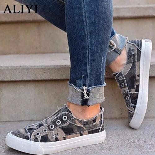 ALIYI Daily Canvas Shoes 2021 Fashion All Season Slip On Camouflage Women Trendy Sneakers Comfortable Female Flats Loafers