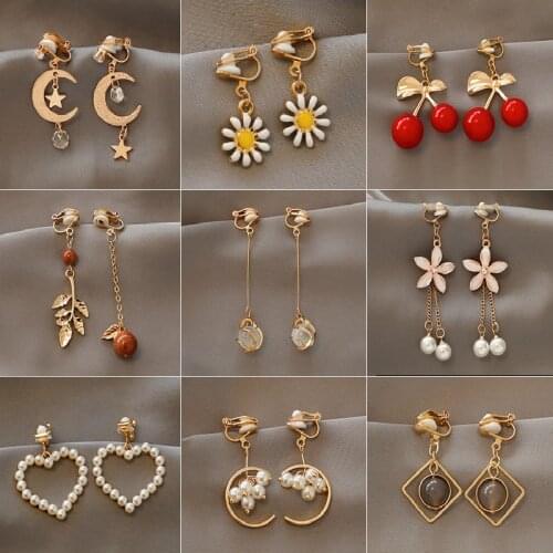 Korean pearl love heart without pierced tassel earrings simple fashion long earrings 2021trend jewelry earrings forwomenClassic