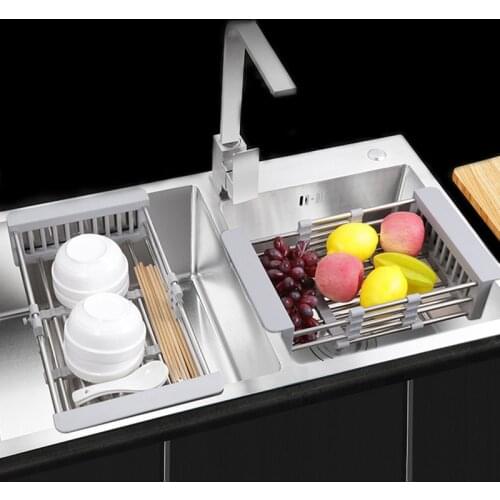 Kitchen Organizer Adjustable Sink Drying Rack Telescopic Filter Basket Vegetable Dryer Storage Dish Rack Knife Holder Pantry