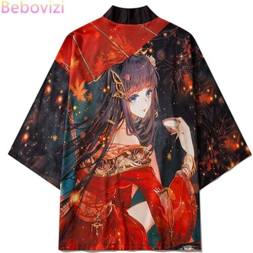 Japanese Anime Beauty Print Kimonos Summer Beach Yukata Women Men Loose Shirt Traditional Cardigan Cosplay Haori Asian Clothes