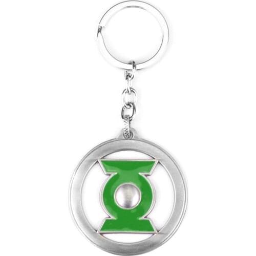 Movie Green Lantern Men keychain metal Green enamel round Keyring Pendant Jewelry