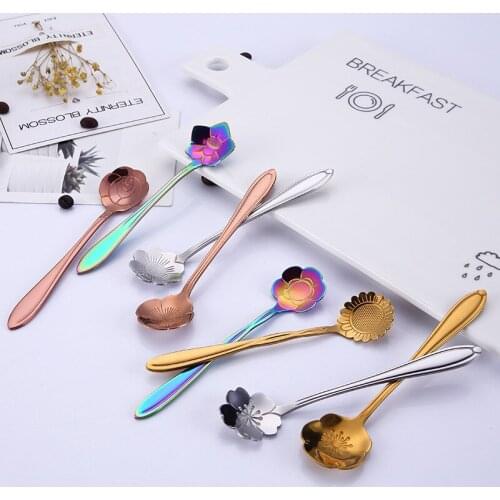 8pcs set, colorful stainless steel small coffee spoon, flower design, spoon dessert, spoon vintage, cute stirring spoon, tea