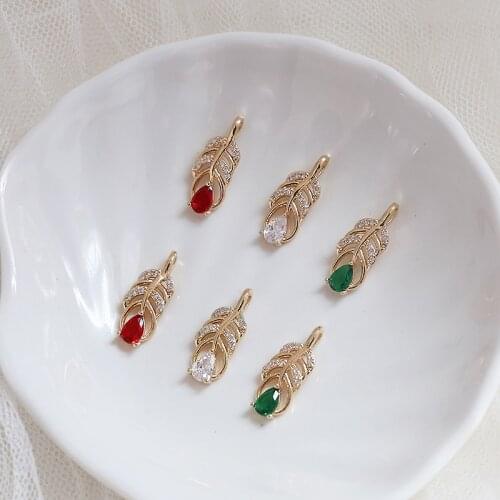 Real Gold Filled Copper Color-Preserving 8x20MM Zircon Leaf Necklace Charms Pendants DIY Jewelry Making Findings Accessories