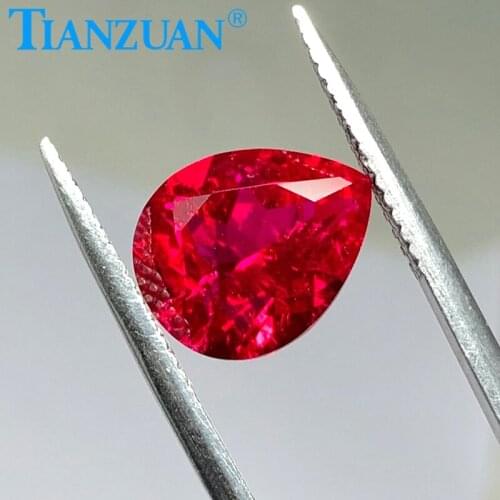 Pear shape natua l cut created Artificial ruby dark red stone with inculsions vs si clarity loose stone