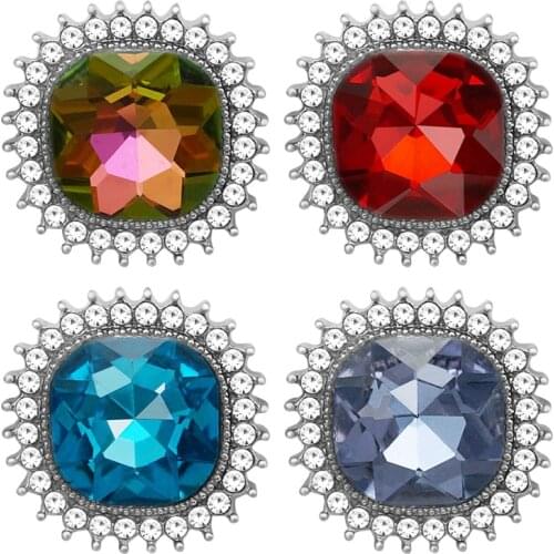 New Beauty Square Rhinestone Faceted Crystal 18mm snap buttons fit 18mm snap necklace jewelry wholesale KZ3434 Gift