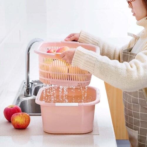 OTHERHOUSE Kitchen Double Drain Basket Wash Fruit Colanders Drainer Basin Vegetables Drainage Sieve Food Washing Strainers Large