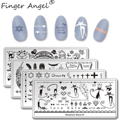 Finger Angel 1PCS Nail Art Stamping Plates Stamp Image Plate Feather Poker Cute Design 6*12cm Nail Template DIY Manicure Tools
