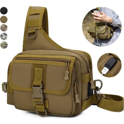 USB Charging Tactical Sling Shoulder Bag Waist Pack Fish Lure Bag Outdoor Hunting Pouch MOLLE EDC Crossbody Pack