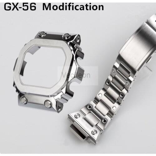 316 Stainless Steel Watchbands and Bezel For GX56BB GXW-56 Metal Strap Bezel Pro Style Case Frame With Tools Retro Black