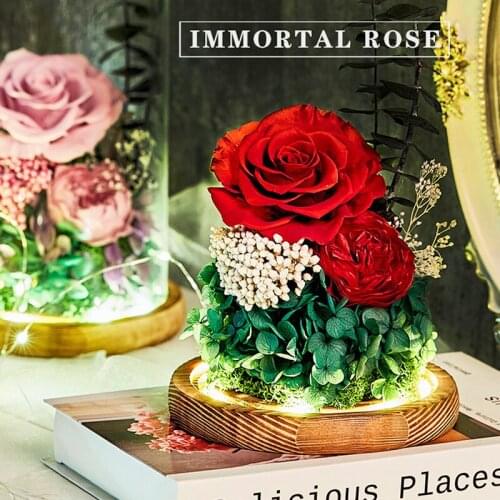 New Real Preserved Eternal Rose Beauty and the Beast Roses Dried Flower Wedding Decor With light Valentine Day Christmas Gift