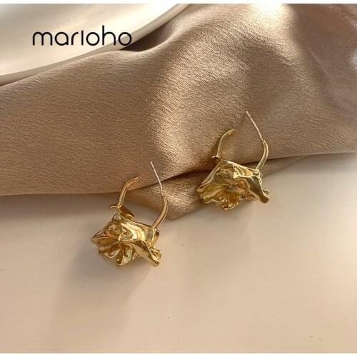 Marioho Cold Wind Irregular Flower Earrings Golden Geometric Square Chain Lava Earrings For Women Party Wedding Jewelry Gift